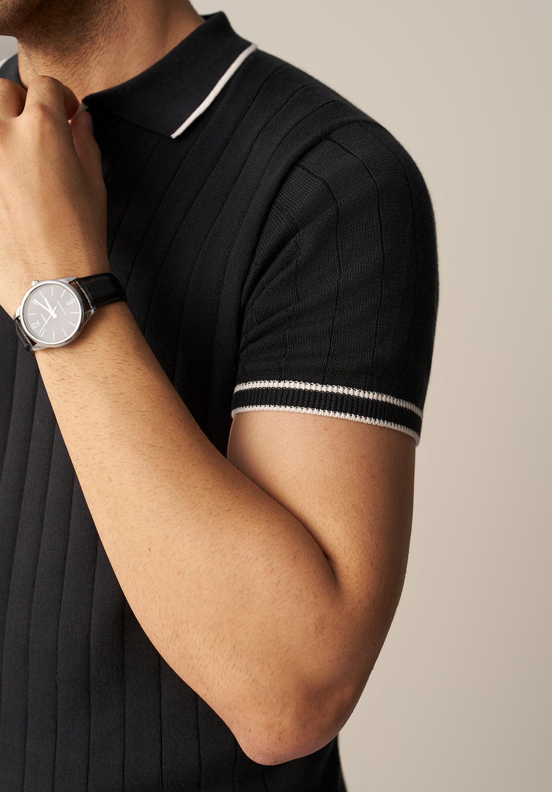 DROP NEEDLE KNITTED POLO SHIRT (YTS-BK/W)