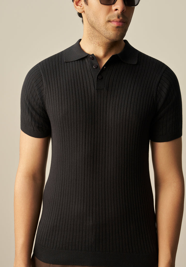 TEXTURED KNITTED POLO SHIRT (YTS-BK)