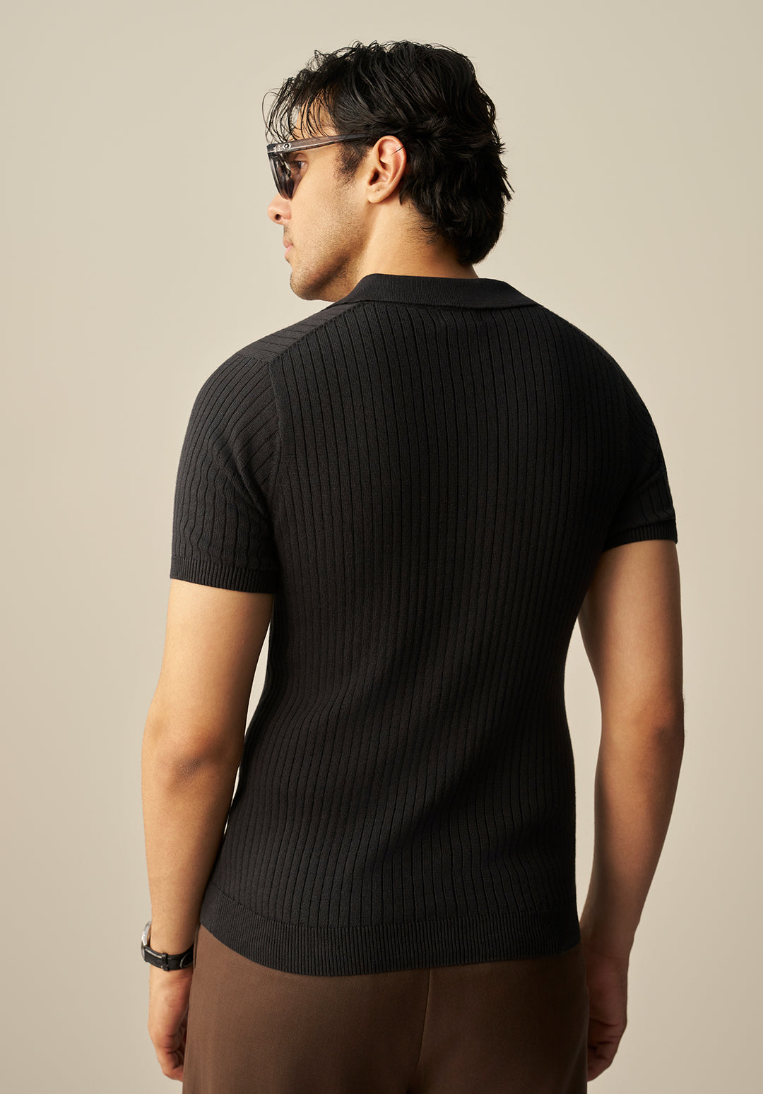 TEXTURED KNITTED POLO SHIRT (YTS-BK)