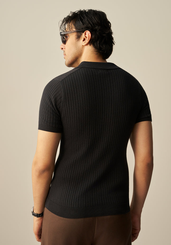 TEXTURED KNITTED POLO SHIRT (YTS-BK)