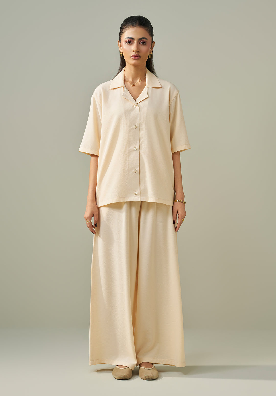 Textured Co ord set - Ivory