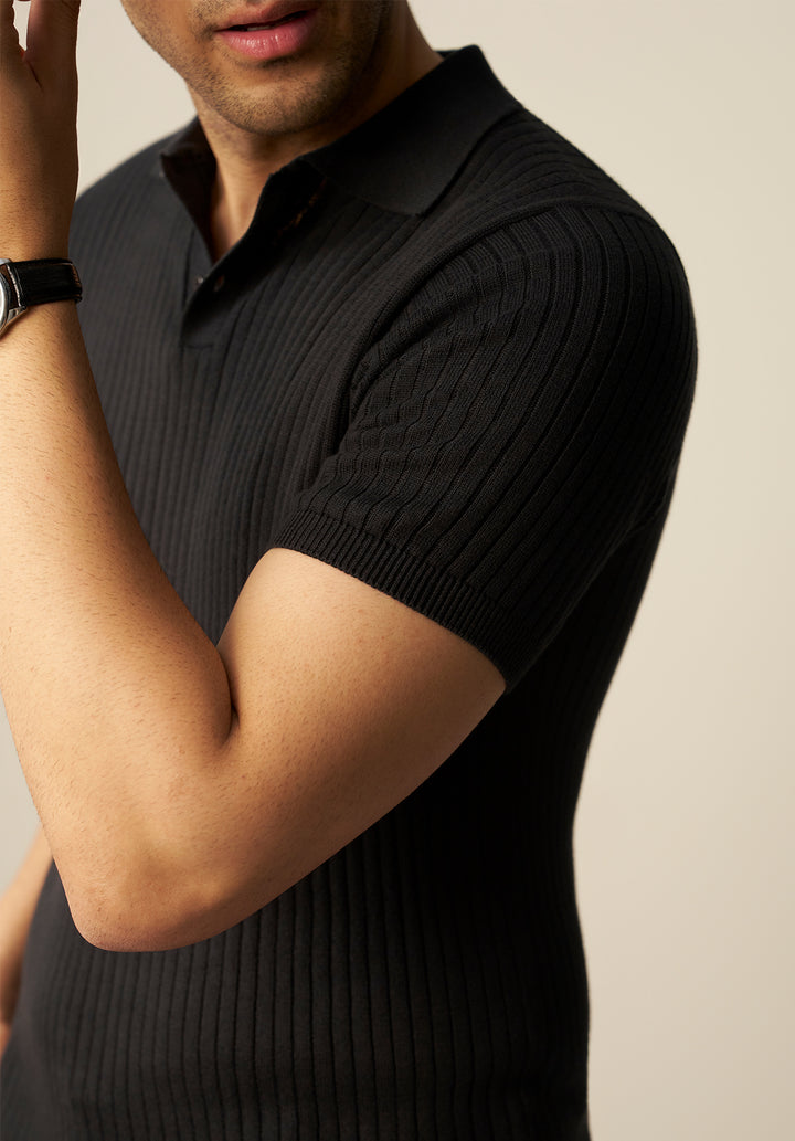 TEXTURED KNITTED POLO SHIRT (YTS-BK)