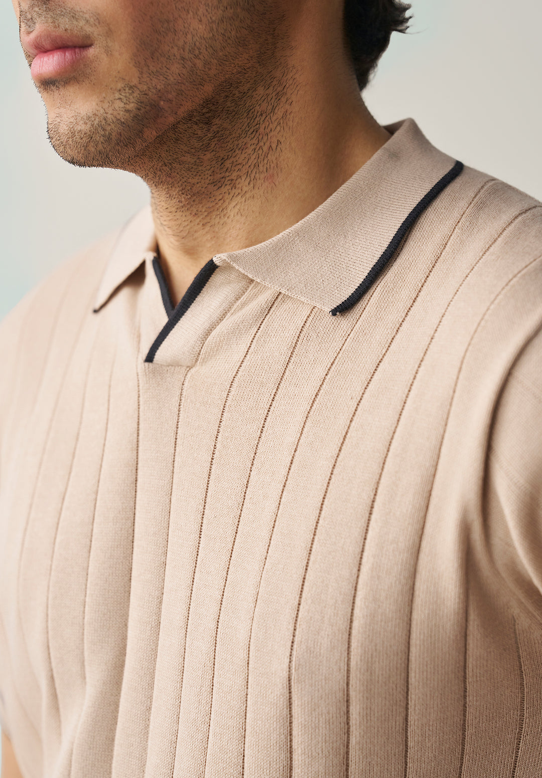 DROP NEEDLE KNITTED POLO SHIRT (YTS-BEG/BK)