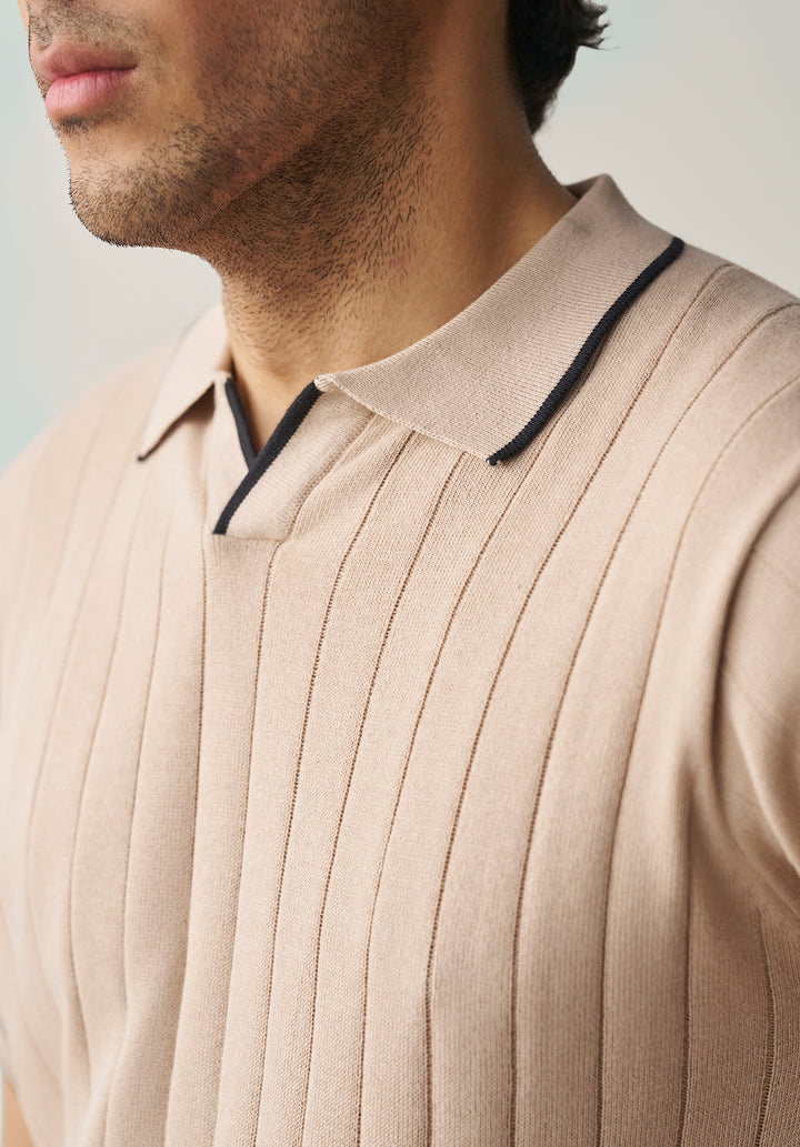 DROP NEEDLE KNITTED POLO SHIRT (YTS-BEG/BK)