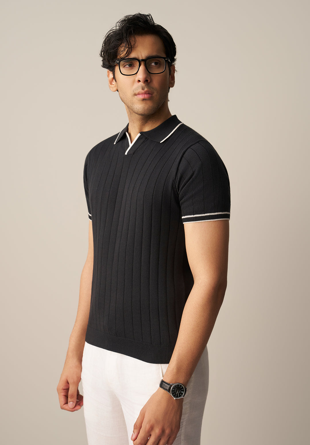 DROP NEEDLE KNITTED POLO SHIRT (YTS-BK/W)