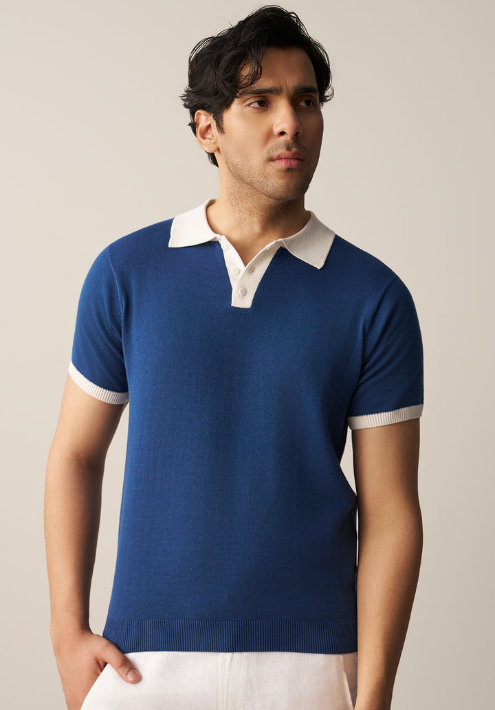FINE KNIT POLO SHIRT (YTS-BL/W)