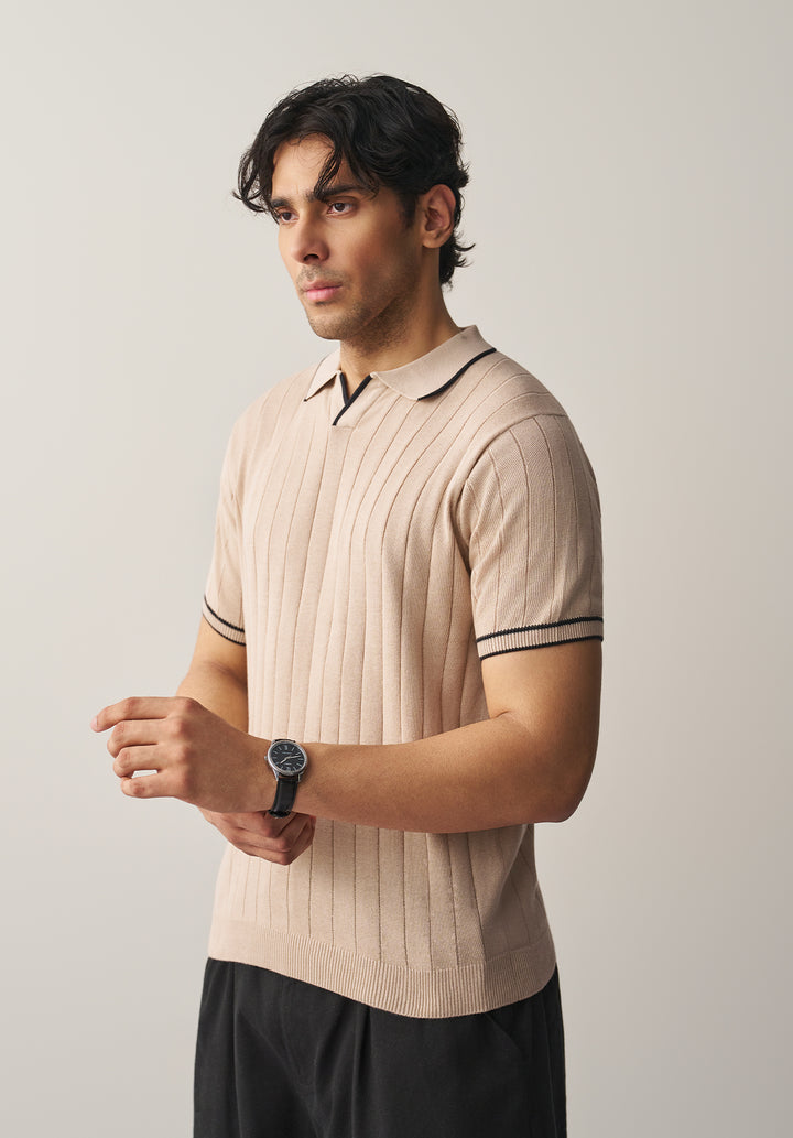DROP NEEDLE KNITTED POLO SHIRT (YTS-BEG/BK)