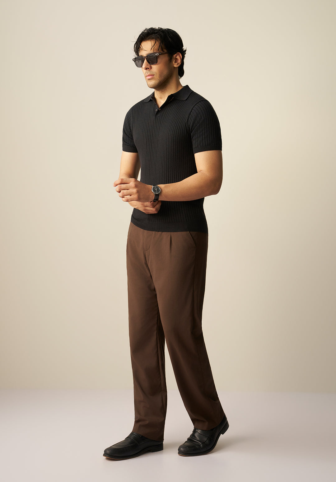 TEXTURED KNITTED POLO SHIRT (YTS-BK)