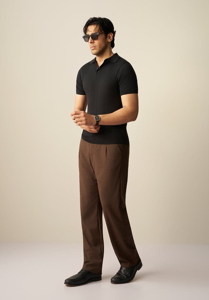 TEXTURED KNITTED POLO SHIRT (YTS-BK)