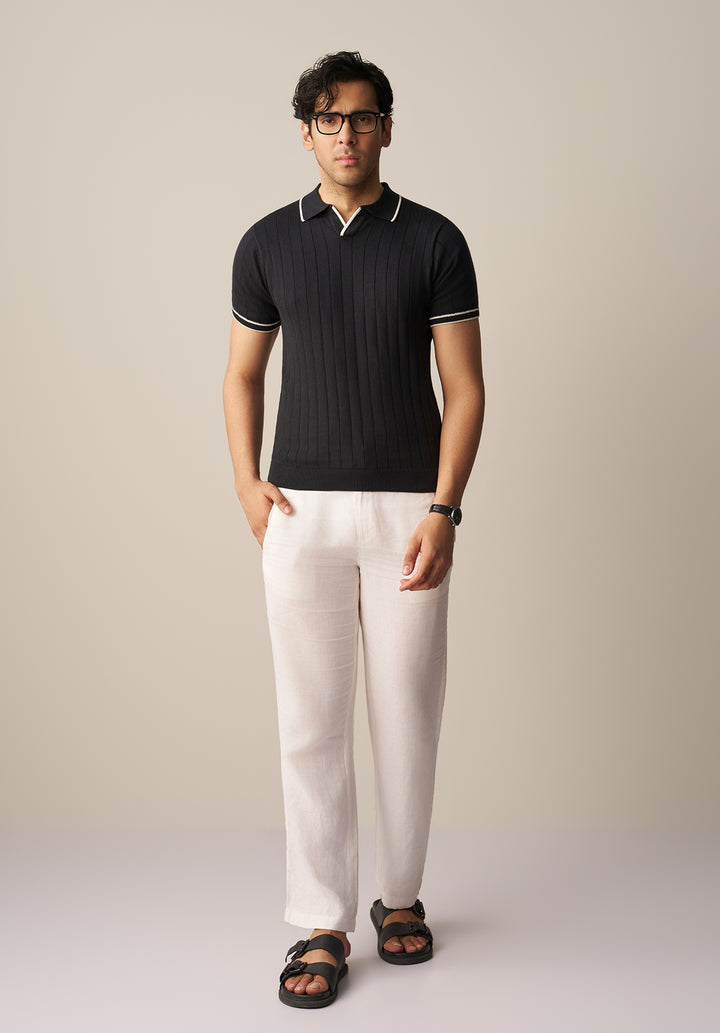 DROP NEEDLE KNITTED POLO SHIRT (YTS-BK/W)