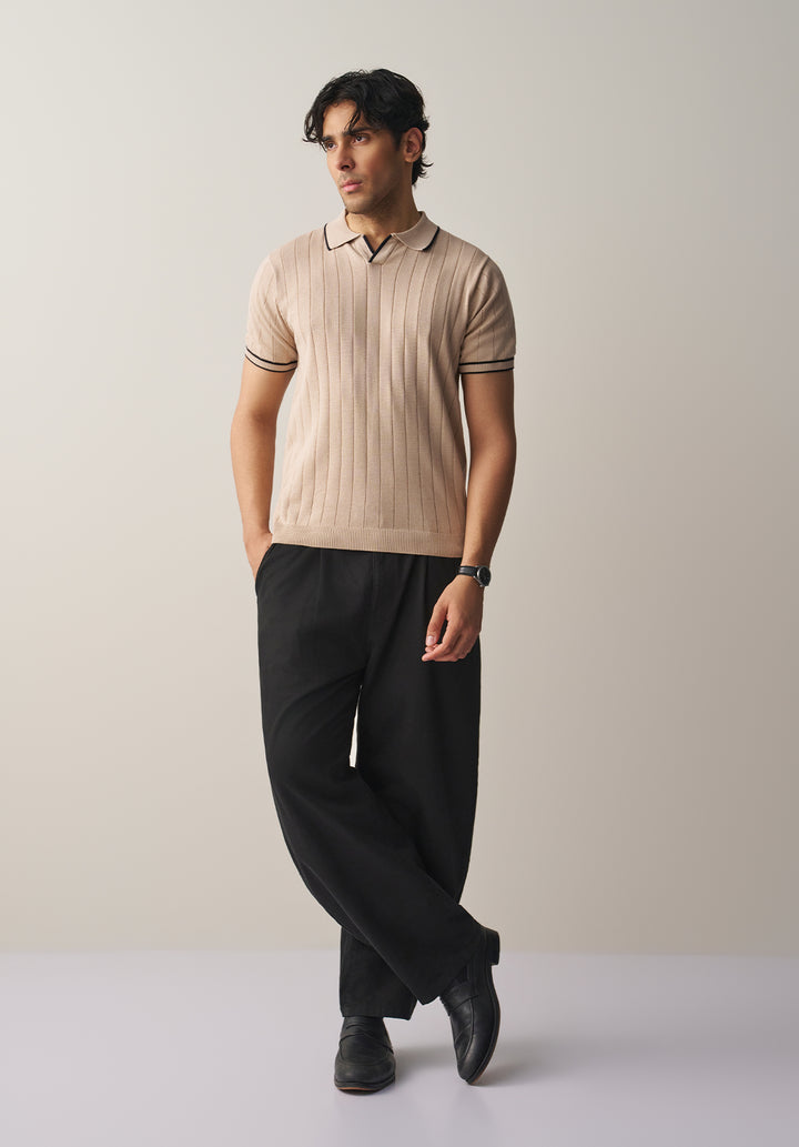 DROP NEEDLE KNITTED POLO SHIRT (YTS-BEG/BK)