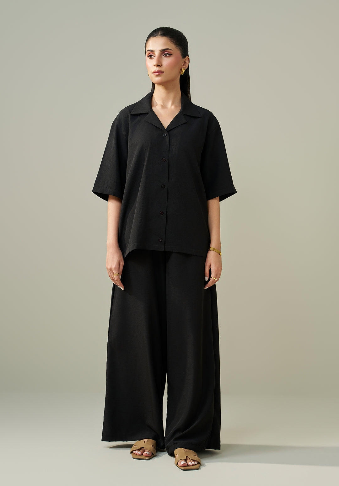 Textured Co ord set - Black