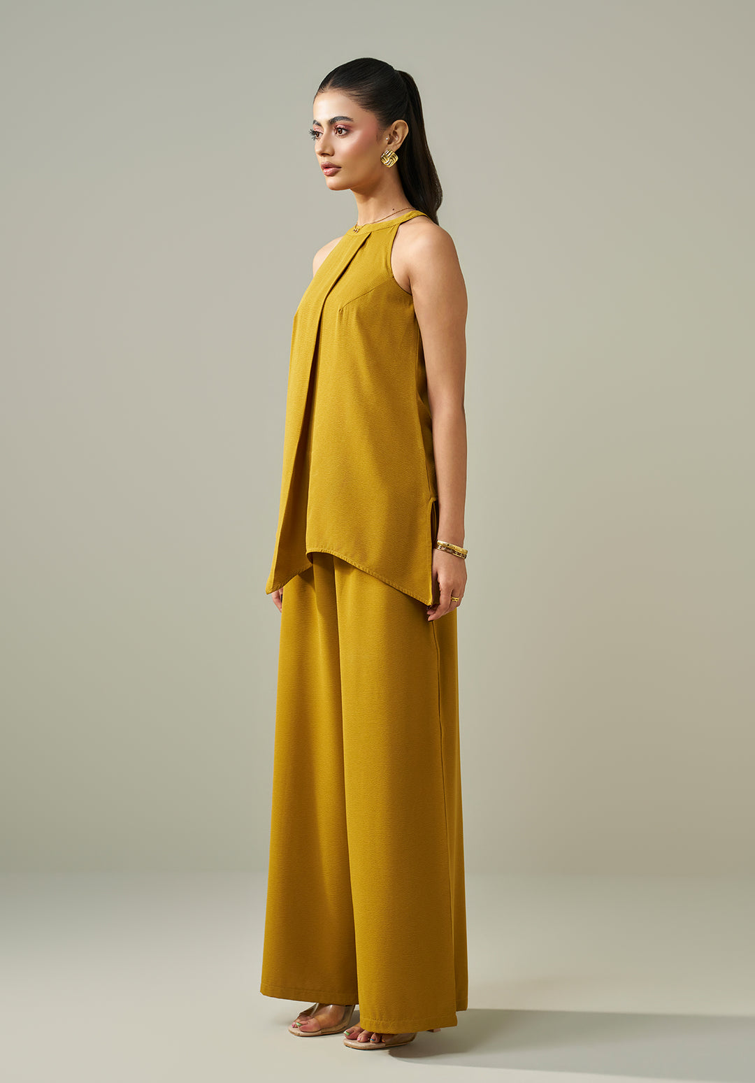 Drape Neck Co ord set -  Mustard