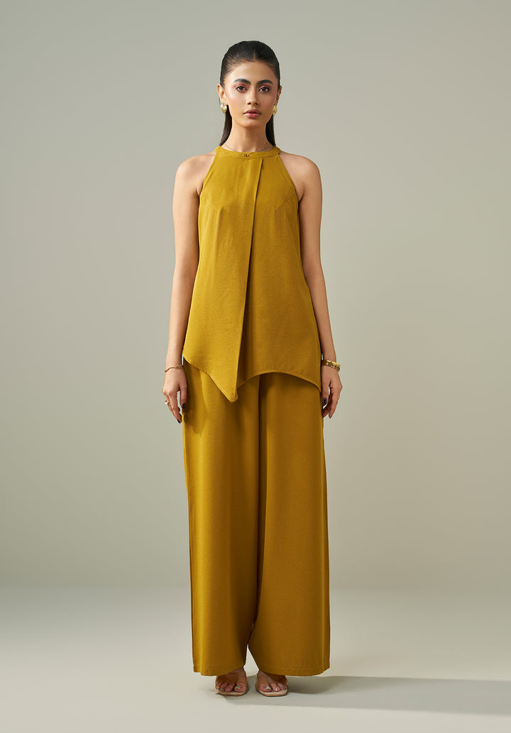 Drape Neck Co ord set -  Mustard