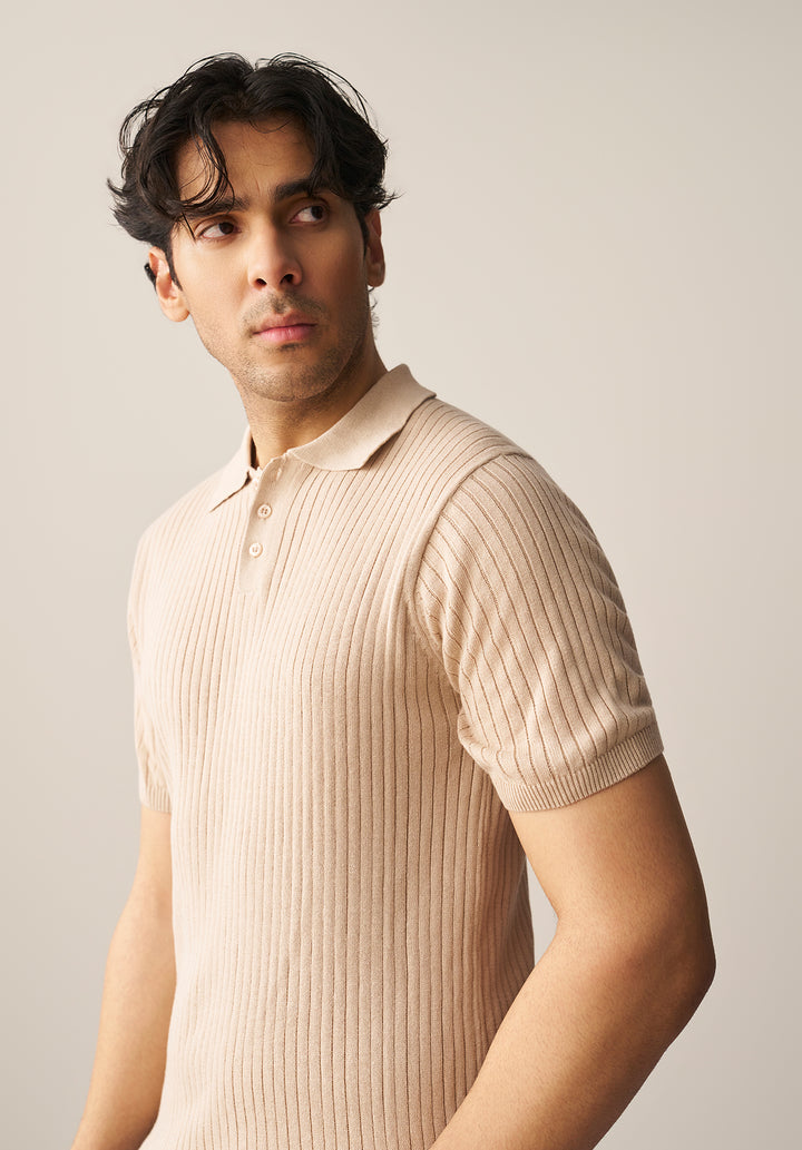 TEXTURED KNITTED POLO SHIRT (YTS-BEG)