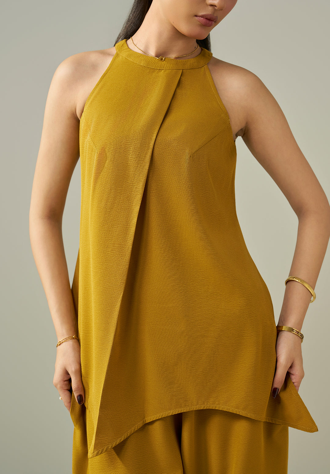 Drape Neck Co ord set -  Mustard
