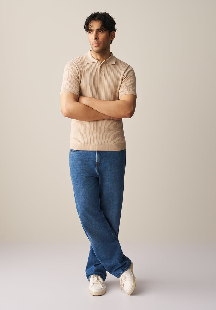 TEXTURED KNITTED POLO SHIRT (YTS-BEG)