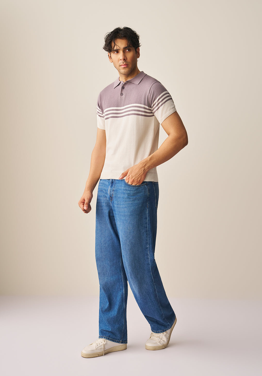 STRIPED KNITTED POLO SHIRT (YTS-GW)