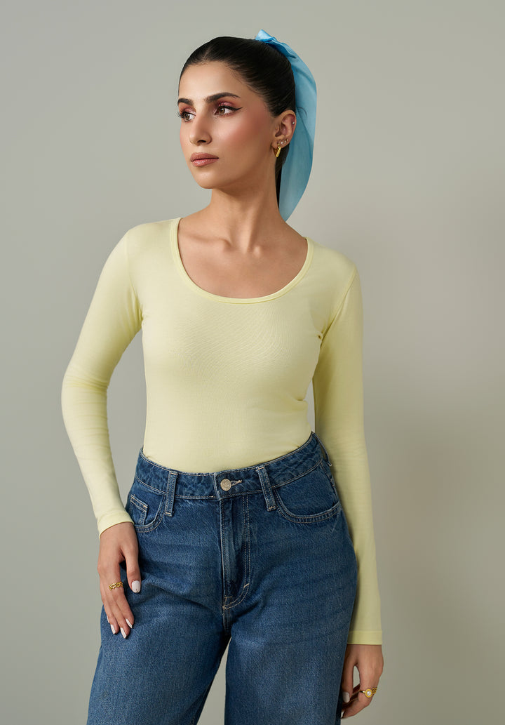 Butter Yellow Full Sleeves Bodysuit