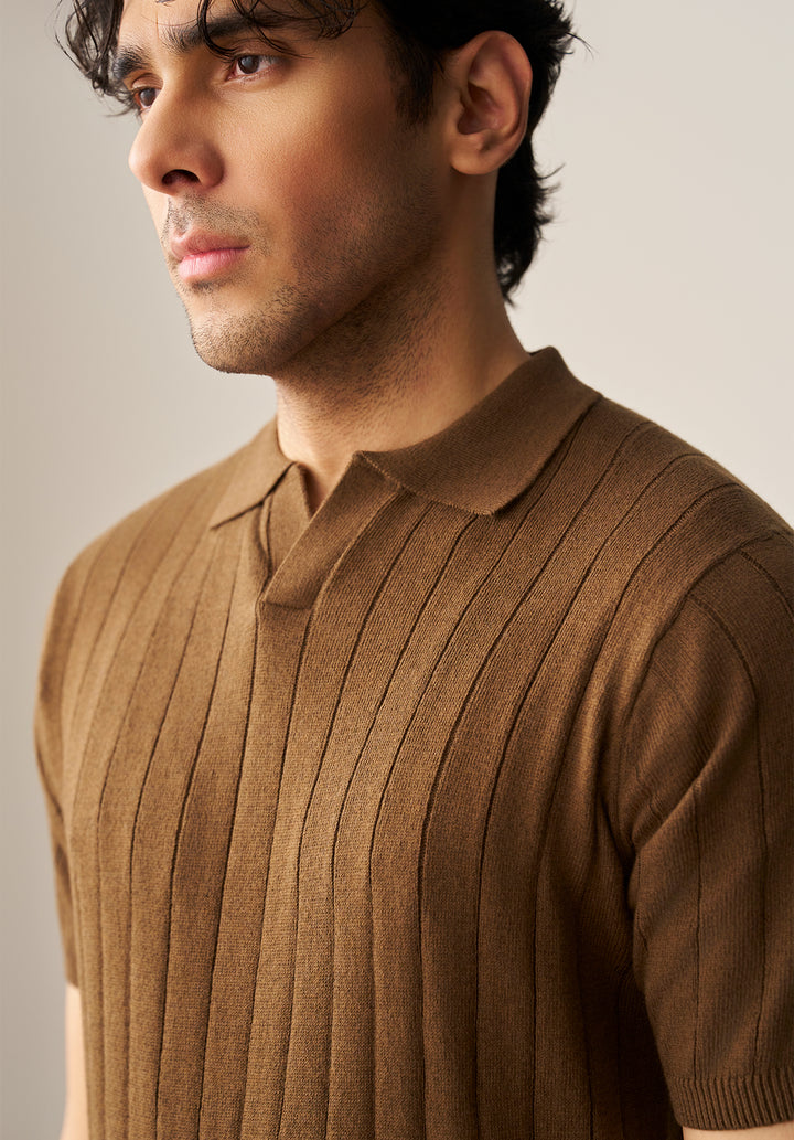 RIB KNIT POLO SHIRT (YTS-BR)