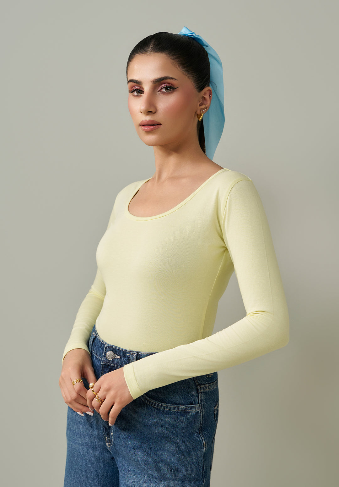 Butter Yellow Full Sleeves Bodysuit