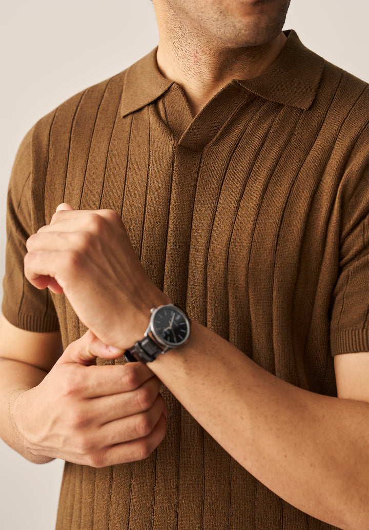 RIB KNIT POLO SHIRT (YTS-BR)