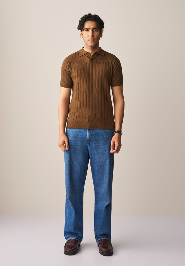RIB KNIT POLO SHIRT (YTS-BR)
