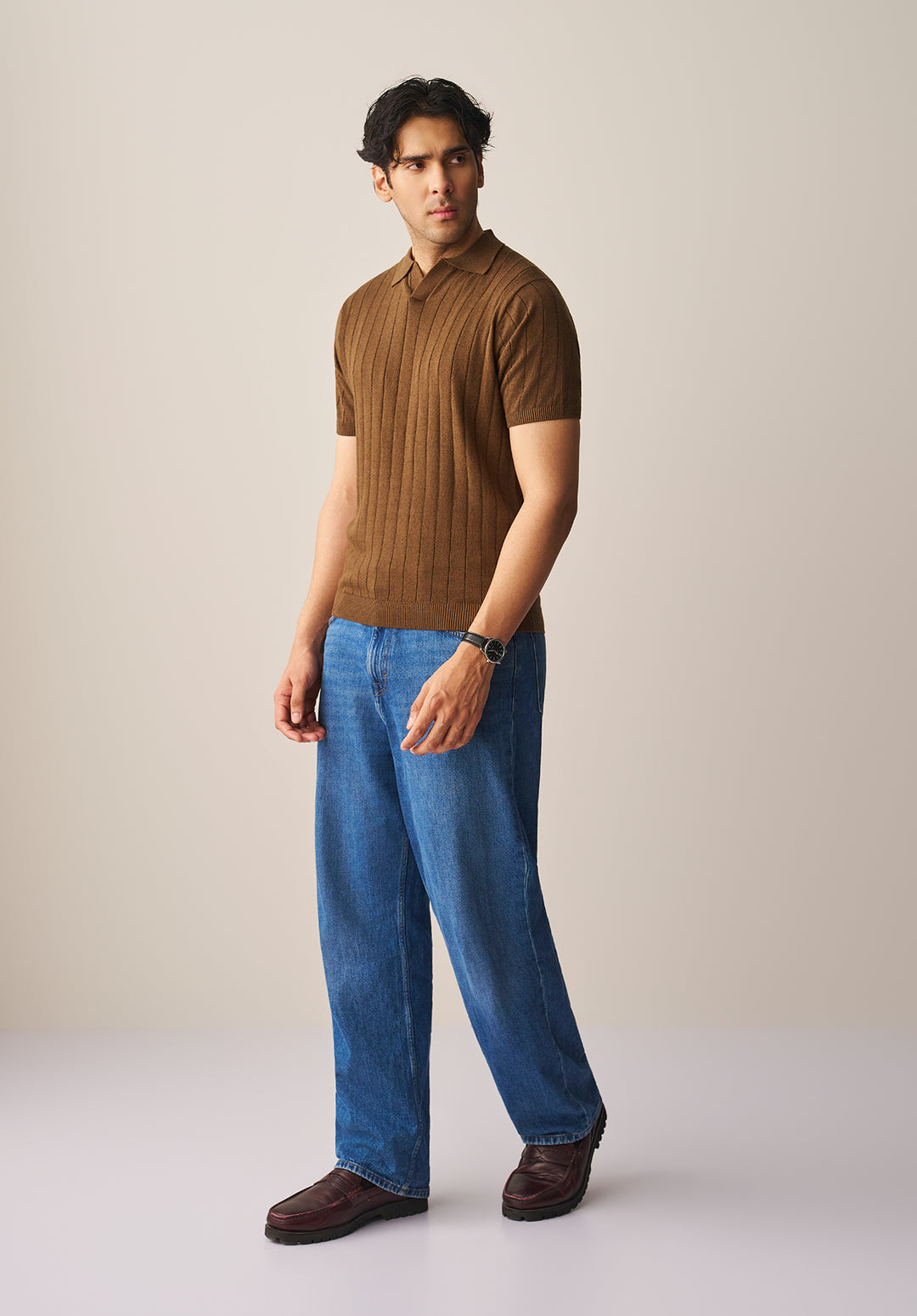 RIB KNIT POLO SHIRT (YTS-BR)