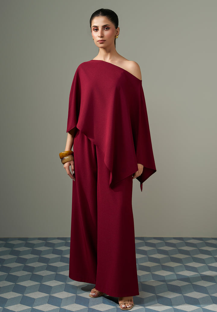 One Shoulder Co ord Set -  Maroon