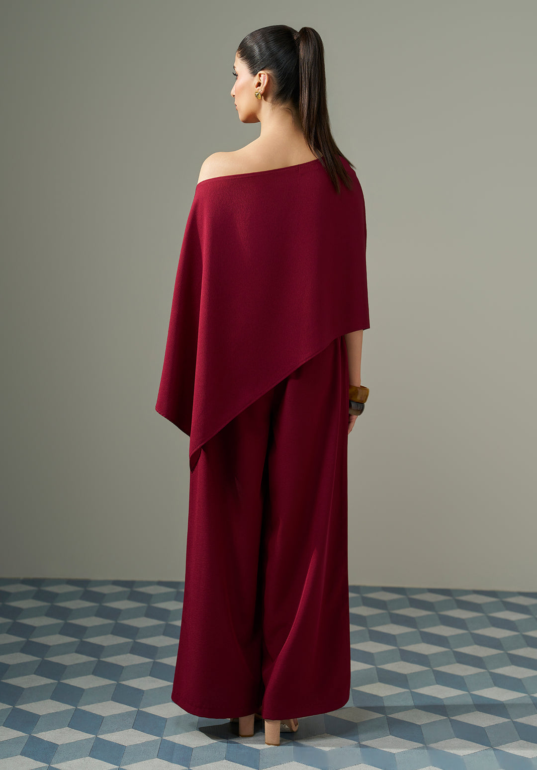 One Shoulder Co ord Set -  Maroon