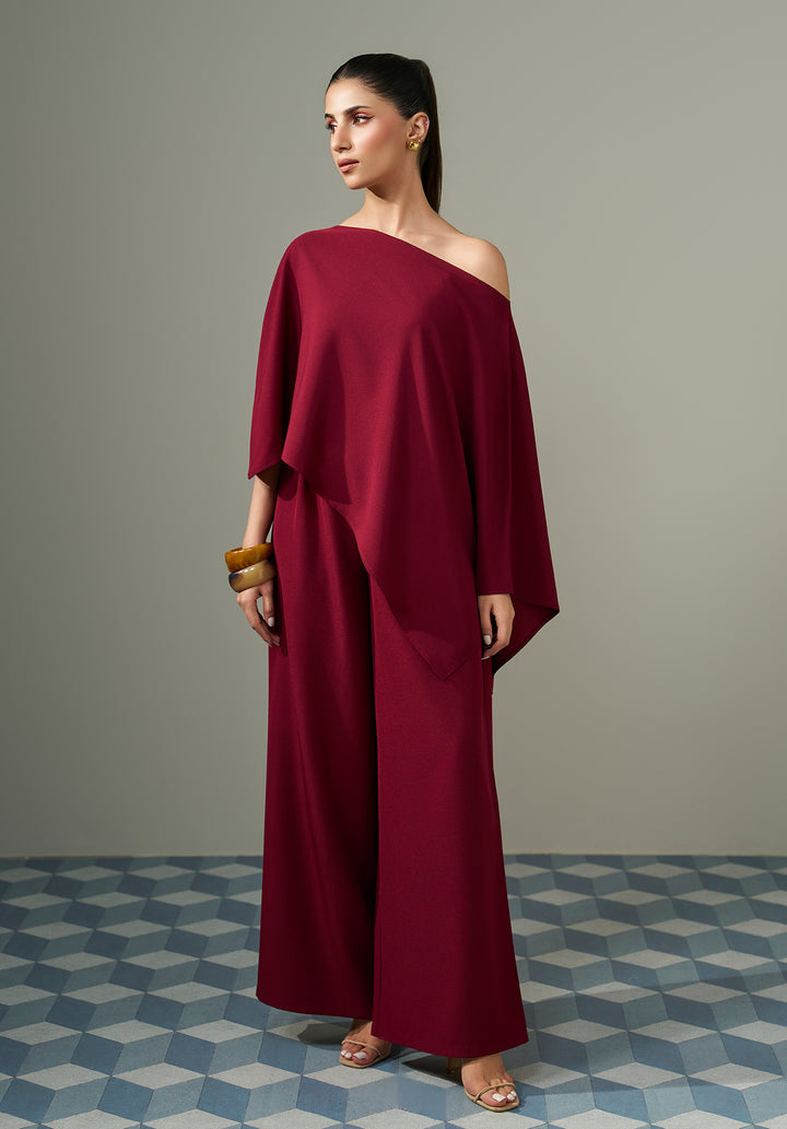 One Shoulder Co ord Set -  Maroon
