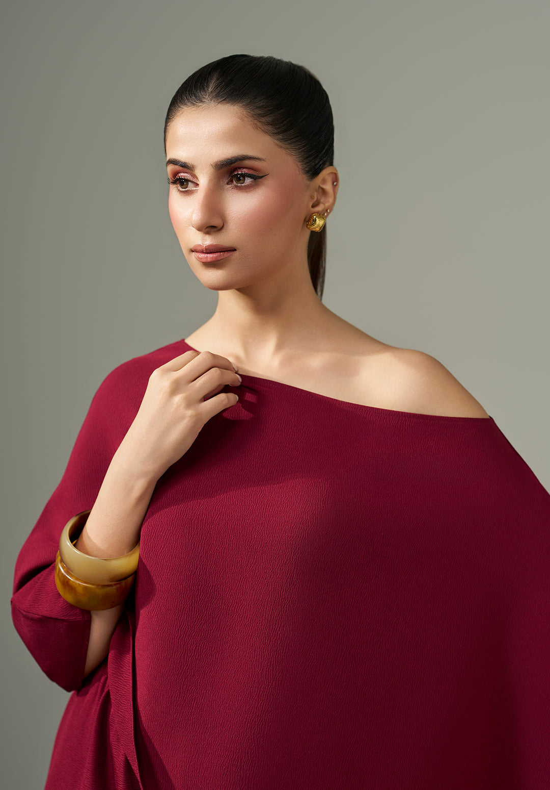 One Shoulder Co ord Set -  Maroon