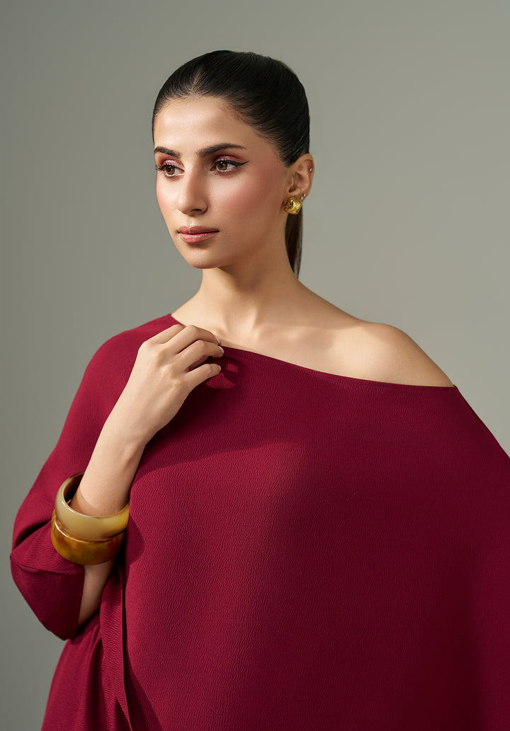 One Shoulder Co ord Set -  Maroon
