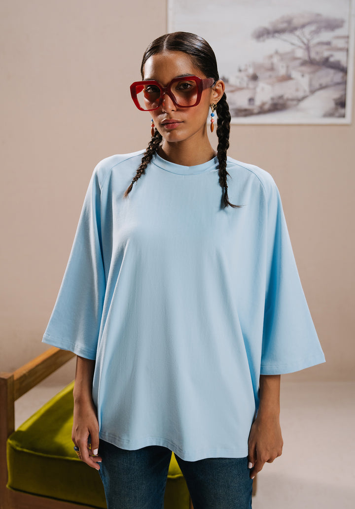 Sky Blue Drop Shoulder Tshirt Women
