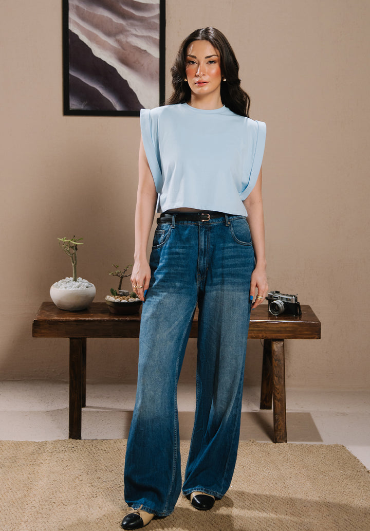 Sky Blue Sleeveless Crop Top