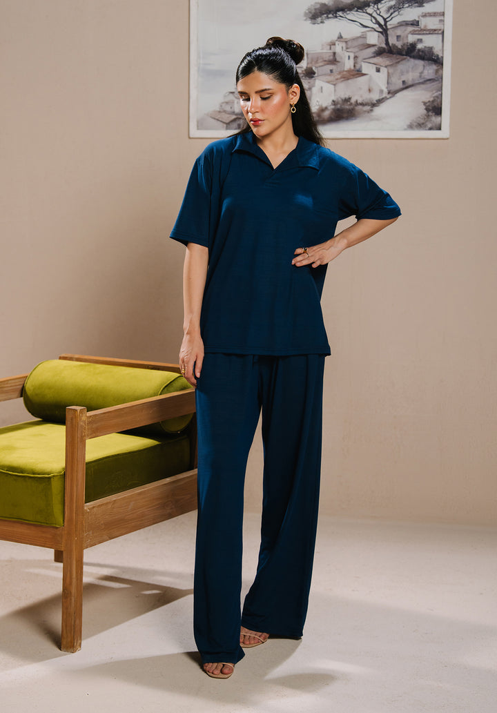 Blue V Neck Cord Set