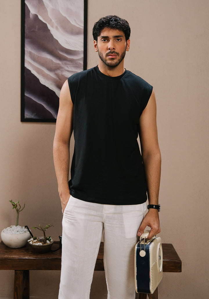 Black Men Sleeveless Crewneck Tshirt