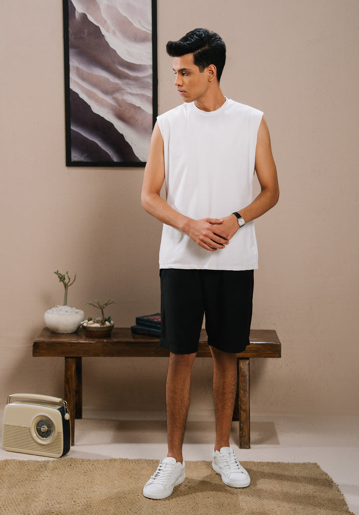White Men Sleeveless Crewneck Tshirt
