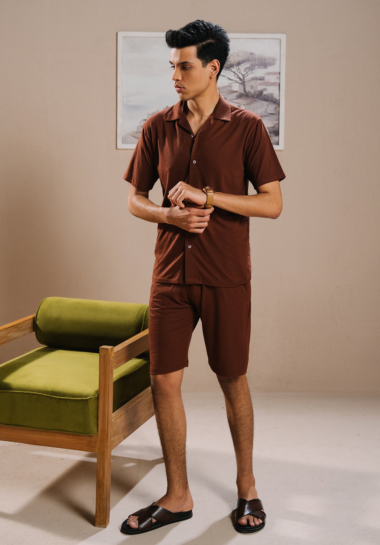 Brown Button Down Co ord Set