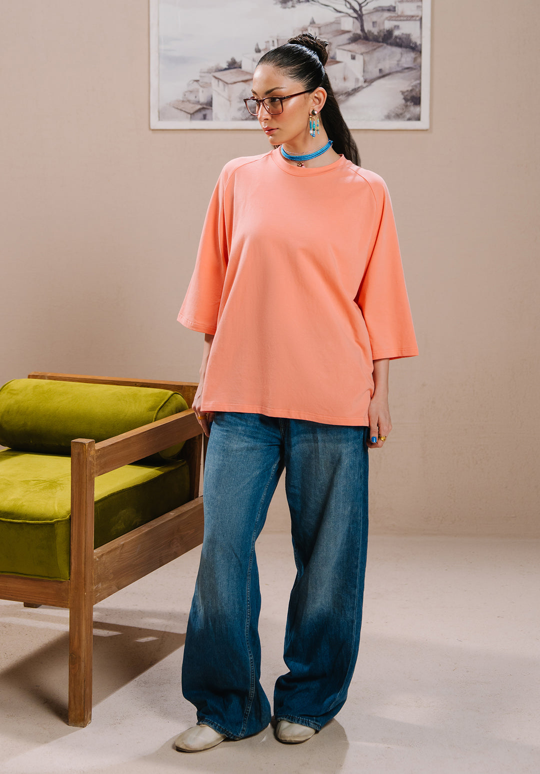 Burnt Coral Drop Shoulder Tshirt Women