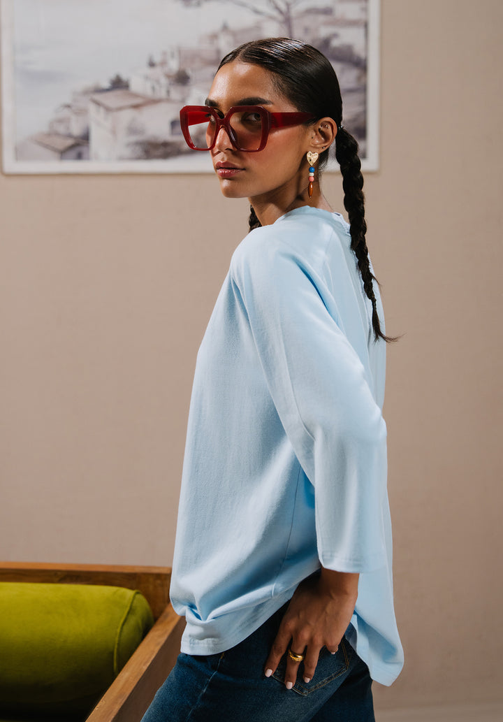 Sky Blue Drop Shoulder Tshirt Women