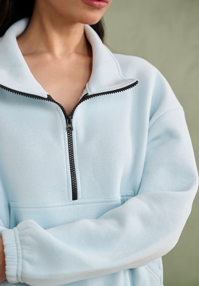 Sky Blue Half zip crop sweatshirt