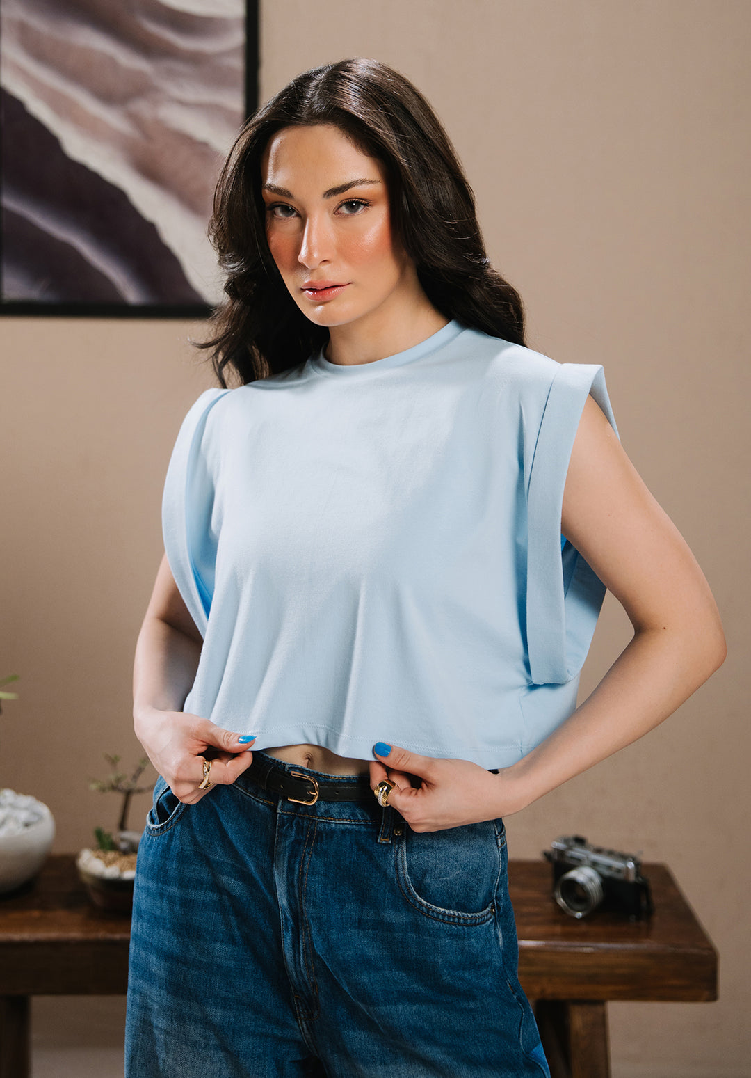 Sky Blue Sleeveless Crop Top