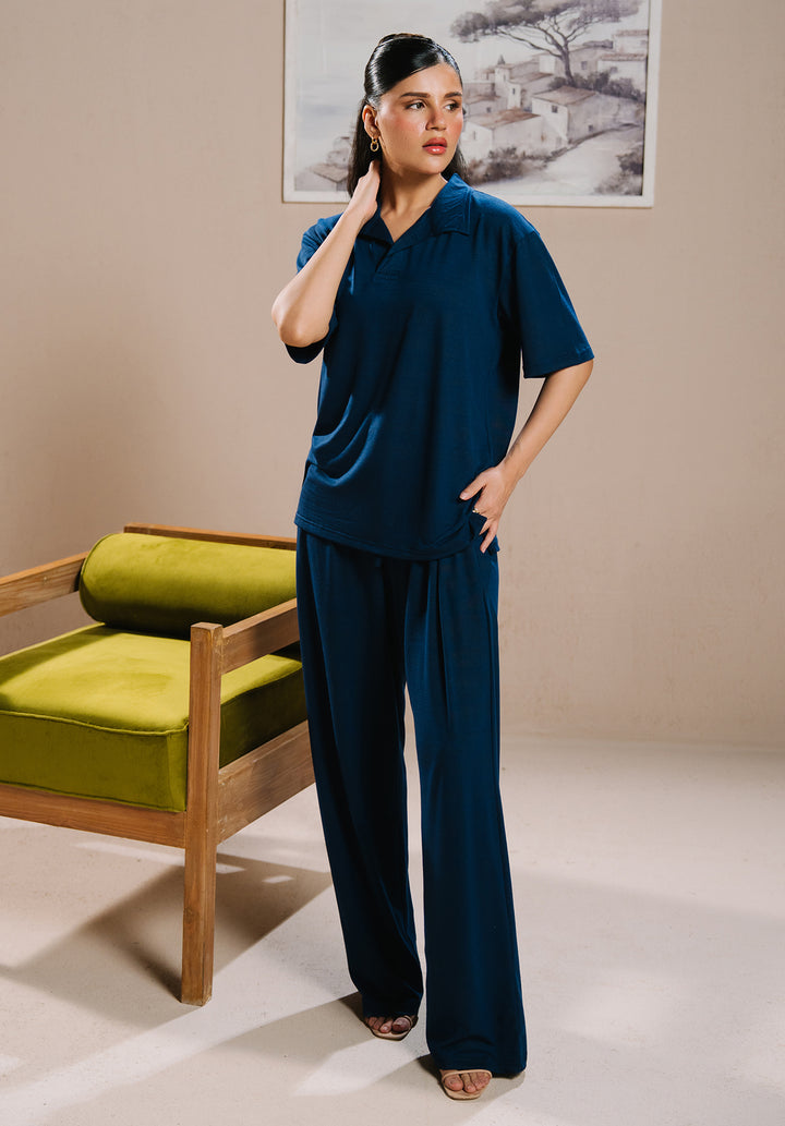 Blue V Neck Cord Set
