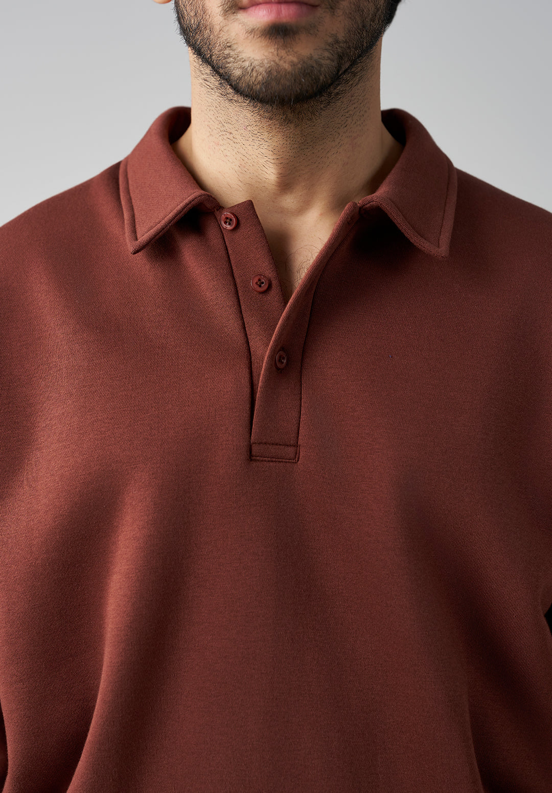 Brown Button Collar Sweat Shirt Men
