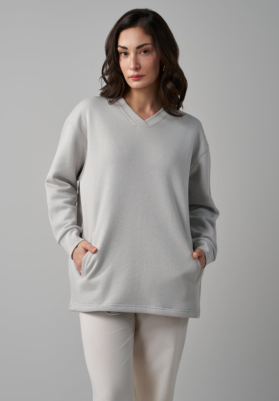 Grey V Neck Sweatshirt