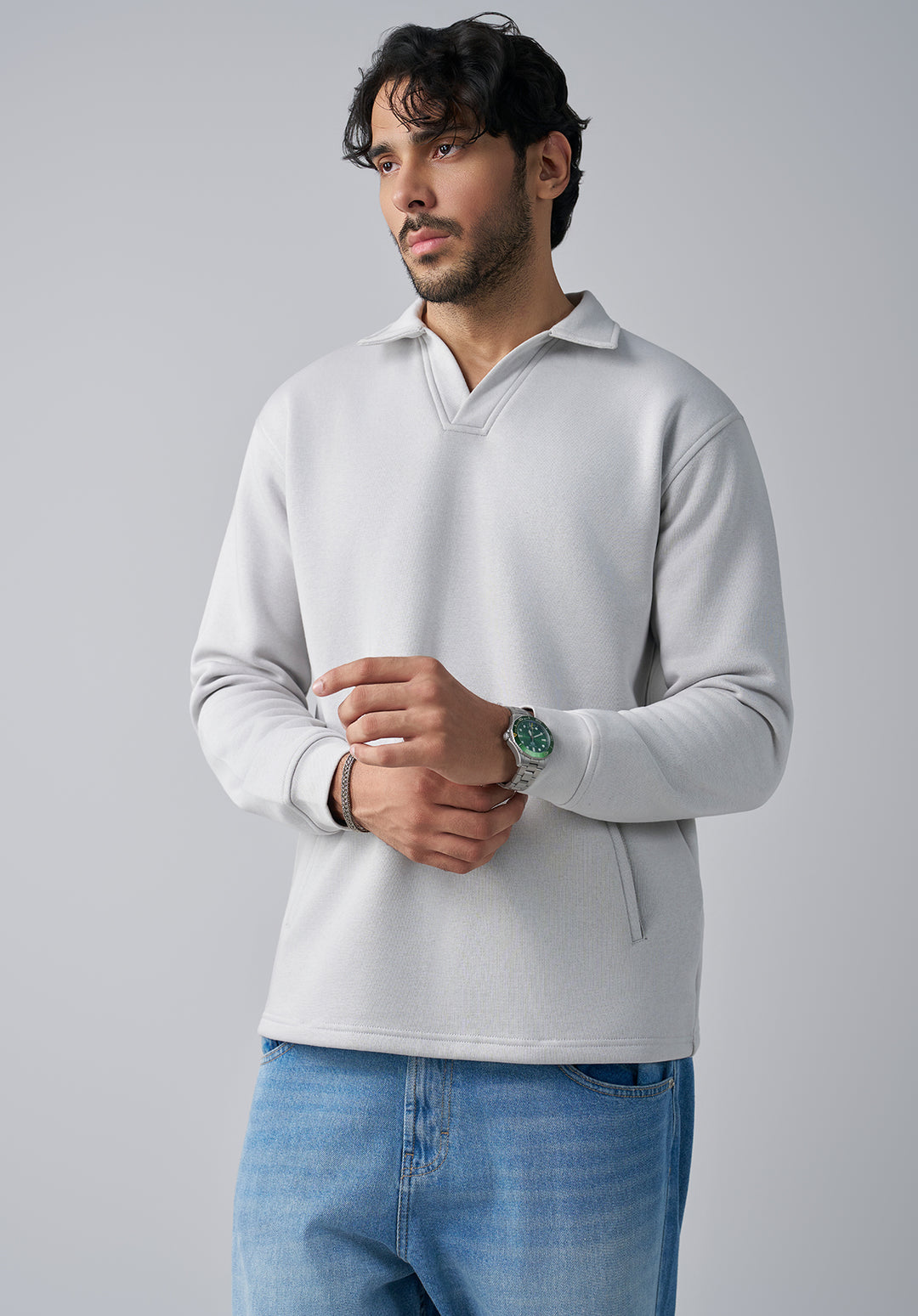 Grey V Collar Sweat Shirt