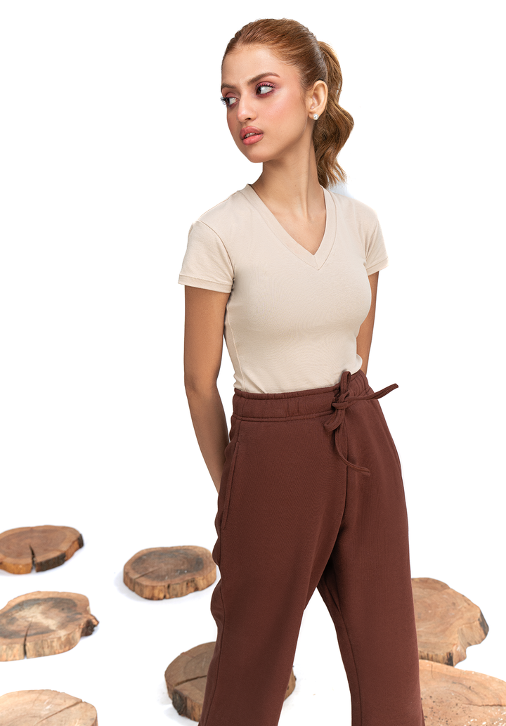 Beige Capped Sleeves Bodysuit