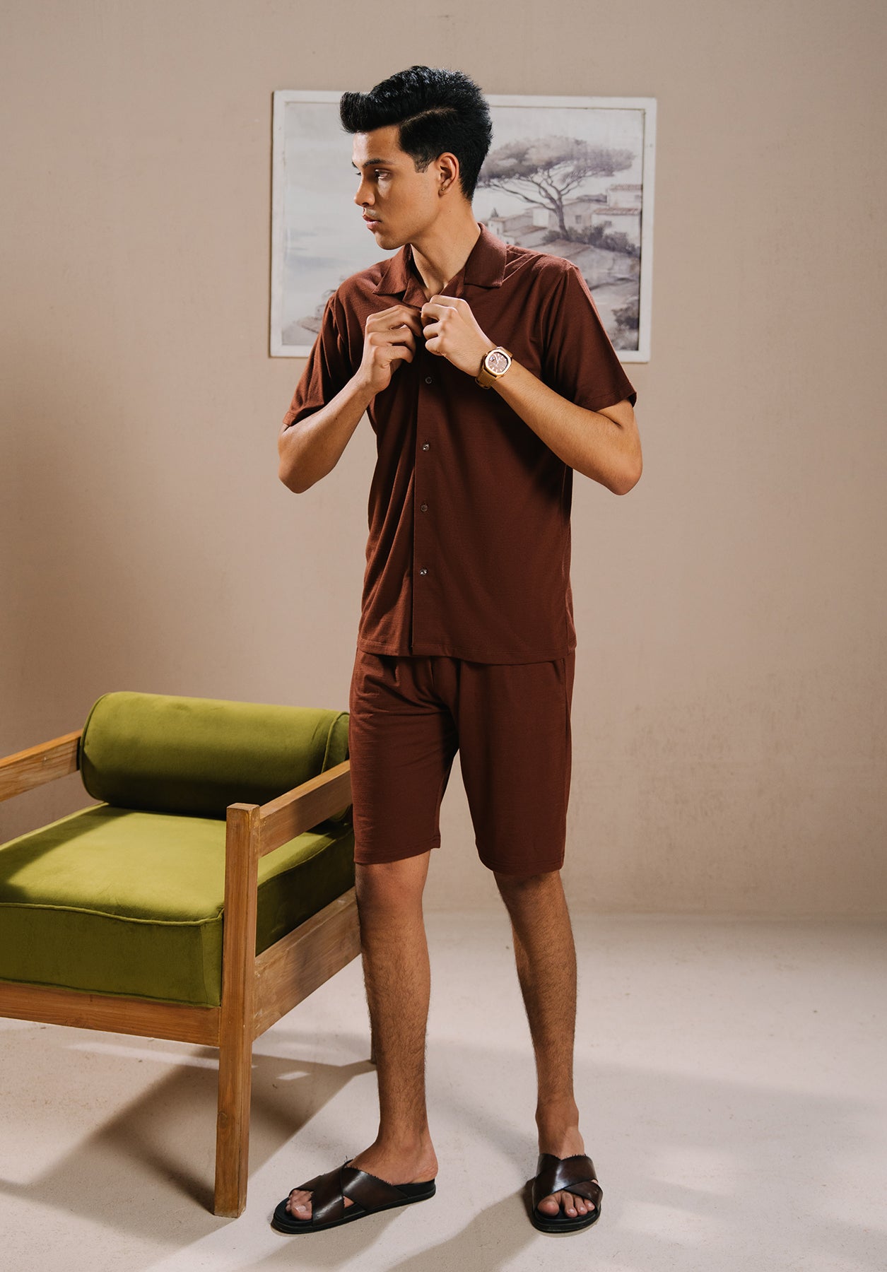 Brown Button Down Co ord Set