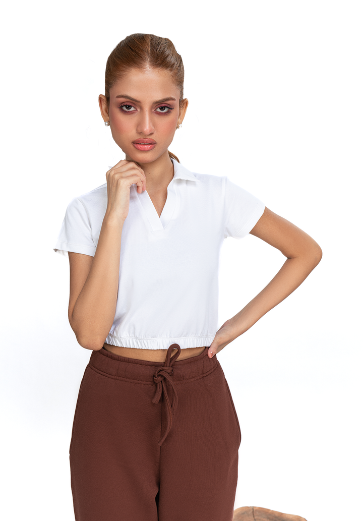 White V Collar Crop Top